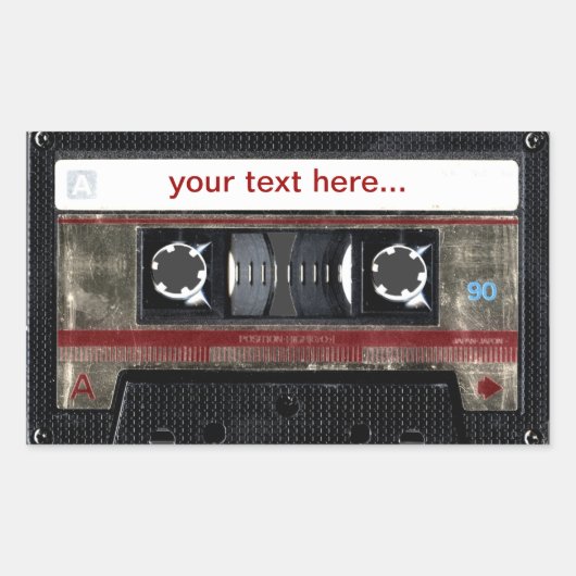 カスタマイズ可能な文字シール付き旧学校カセット 長方形シール (正面)
