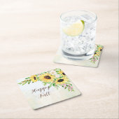 カスタマイズ可能な文字付きひまわり花束 スクエアペーパーコースター (インサイチュ)