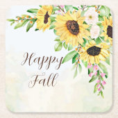 カスタマイズ可能な文字付きひまわり花束 スクエアペーパーコースター (正面)