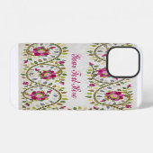 カスタマイズ可能な文字、Peonies Pattern、William Morris iPhoneケース (裏面横)