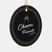 カスタマイズ可能な新年のブラック&金ゴールドギリシャのメーンダー セラミックオーナメント (右)