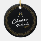 カスタマイズ可能な新年のブラック&金ゴールドギリシャのメーンダー セラミックオーナメント (裏面)