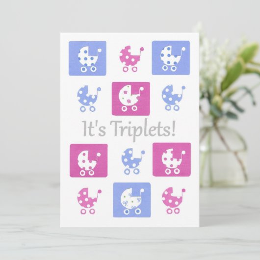 カスタマイズ可能な新生児の三重項の発表カード- 案内状 (スタンド正面)