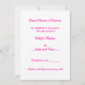 カスタマイズ可能な新生児ガールアナウンスメントカード 案内状 (裏面)