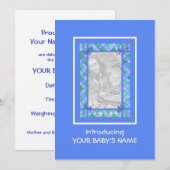 カスタマイズ可能な新生児ボーイ発表写真カード 案内状 (正面/裏面)