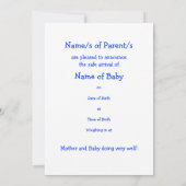 カスタマイズ可能な新生児ボーイ発表写真カード 案内状 (裏面)