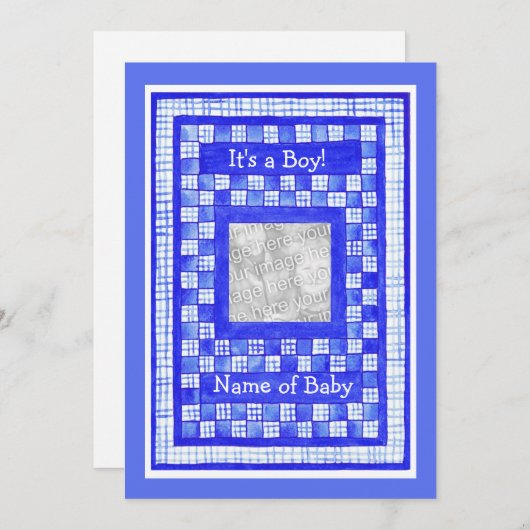 カスタマイズ可能な新生児ボーイ発表写真カード 案内状 (正面/裏面)