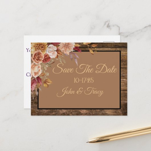 カスタマイズ可能な日付の保存デザイン ポストカード (正面/裏面インサイチュ)