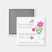 カスタマイズ可能な日付の保存マグネットピンクの花 マグネット (正面/裏面)