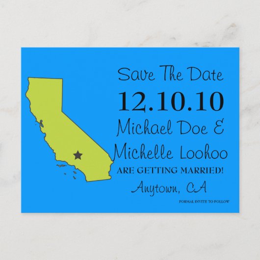 カスタマイズ可能な日付の保存州- CALIFORNIA 案内ポストカード (正面)