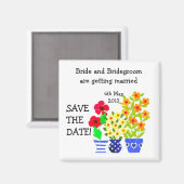 カスタマイズ可能な日付マグネットの保存、花のポット マグネット (正面/裏面)