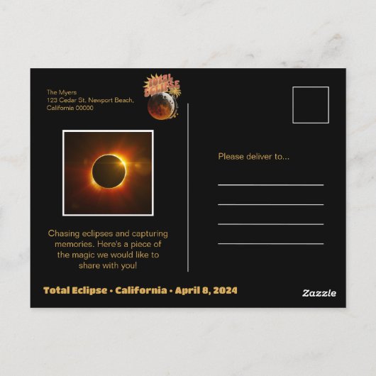 カスタマイズ可能な日付合計モダンEclipseヴィンテージ90s ポストカード (裏面)