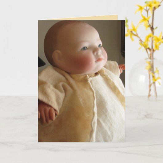 カスタマイズ可能な旧式で従属的なLoの人形の挨拶状- カード (黄色い花)