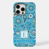 カスタマイズ可能な明るい青の白いペイズリー iPhoneケース (裏面)