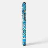 カスタマイズ可能な明るい青の白いペイズリー iPhoneケース (左側面)