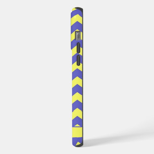 カスタマイズ可能な明るい黄色の青い山形パターン iPhoneケース (左側面)