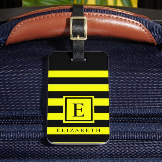カスタマイズ可能な明るい黄色の黒のカラーブロック ラゲッジタグ (正面インサイチュ2)