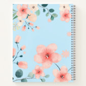 カスタマイズ可能な春パステルブルーフローラスパイラル ノートブック (裏面)