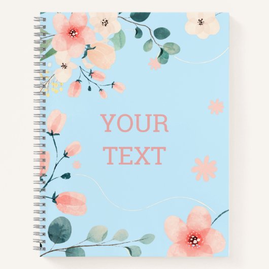 カスタマイズ可能な春パステルブルーフローラスパイラル ノートブック (正面)