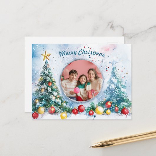 🎄カスタマイズ可能な曇り喜び シーズンポストカード (正面/裏面インサイチュ)