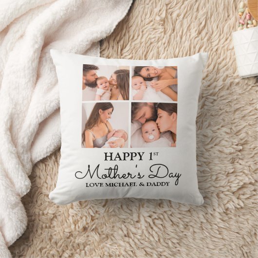 カスタマイズ可能な最初の母親の日の写真コラージュ クッション (ブランケット)