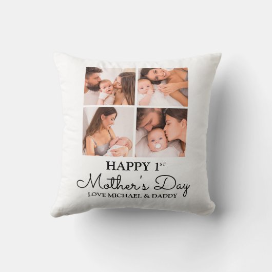 カスタマイズ可能な最初の母親の日の写真コラージュ クッション (裏面)