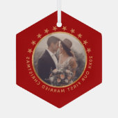 カスタマイズ可能な最初の結婚したクリスマスエレガントレッド ガラスオーナメント (裏面)