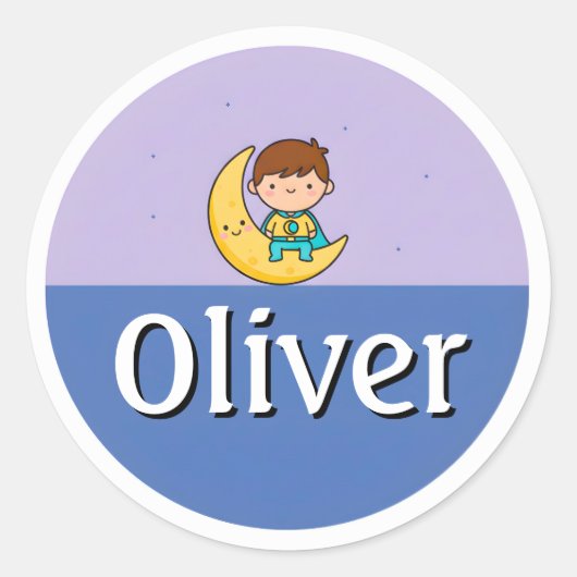 カスタマイズ可能な月と星の夢のような子供の名前ステッカー ラウンドシール (正面)