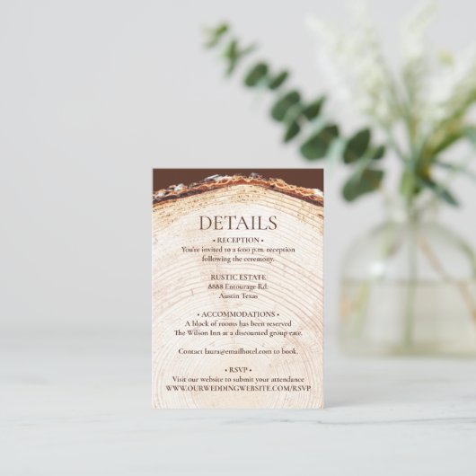 カスタマイズ可能な木の素朴切り結婚詳細 エンクロージャーカード (スタンド正面)