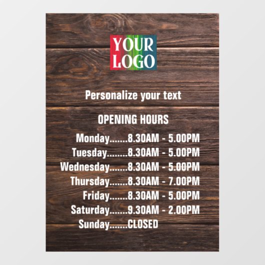 カスタマイズ可能な木材ロゴ文字営業営業時間 ウィンドウサイン (シート)