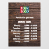 カスタマイズ可能な木製ロゴテキスト ビジネス営業時間 ウィンドウサイン (シート)