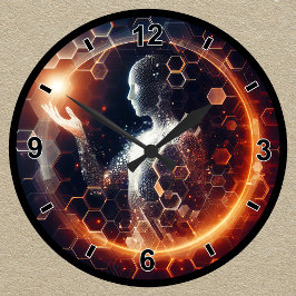 カスタマイズ可能な未来的デジタル六角オーラ ラウンド壁時計