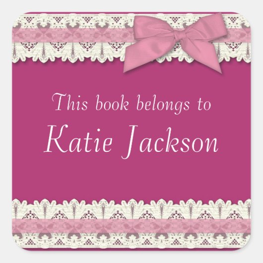 カスタマイズ可能な本はピンクの弓ステッカーに属している スクエアシール (正面)