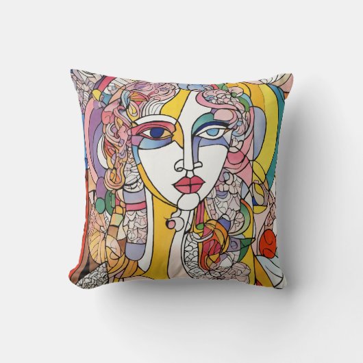 カスタマイズ可能な枕:ピカソインスパイア抽象芸術 クッション (正面)