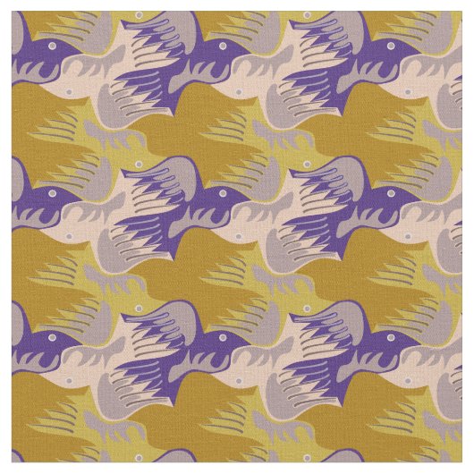 カスタマイズ可能な様式化された鳥のテッセレーション生地 ファブリック (クローズアップ)