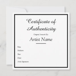 カスタマイズ可能な正方形のCertificate of Authenticity ノートカード