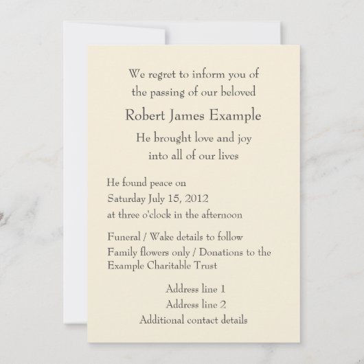 カスタマイズ可能な死の発表（砂） 案内状 (裏面)