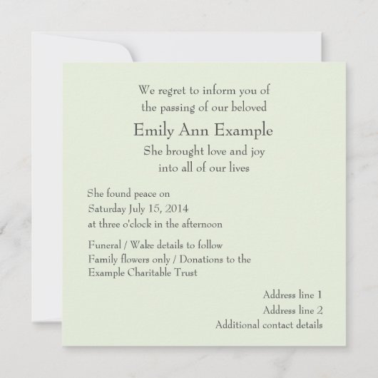 カスタマイズ可能な死亡の離れ発表() 案内状 (裏面)