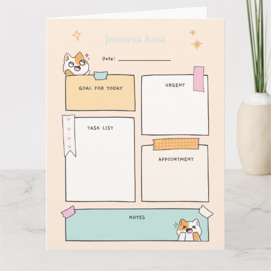 カスタマイズ可能な毎日のプランナーのダウンロード カード (正面)