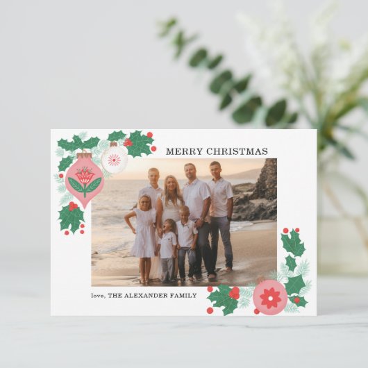 カスタマイズ可能な民俗クリスマスフォトカード 案内状 (スタンド正面)