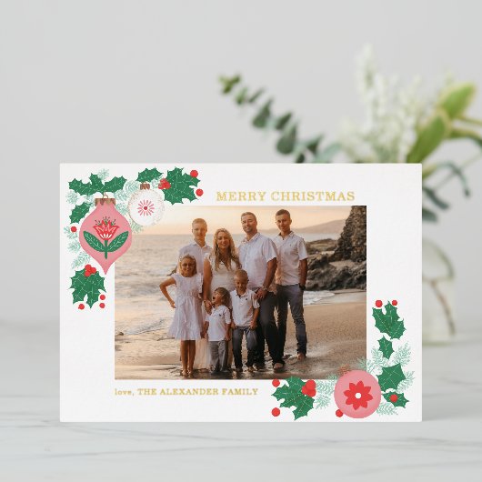 カスタマイズ可能な民芸箔クリスマスフォトカード 箔シーズンカード (立ち正面)