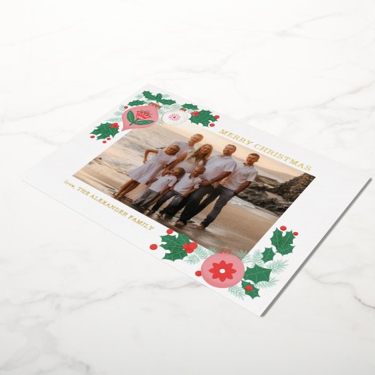 カスタマイズ可能な民芸箔クリスマスフォトカード 箔シーズンカード (回転した状態)