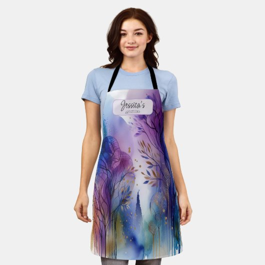 カスタマイズ可能な水カラー抽象芸術ツリーズアートスタジオ エプロン (着用した状態)