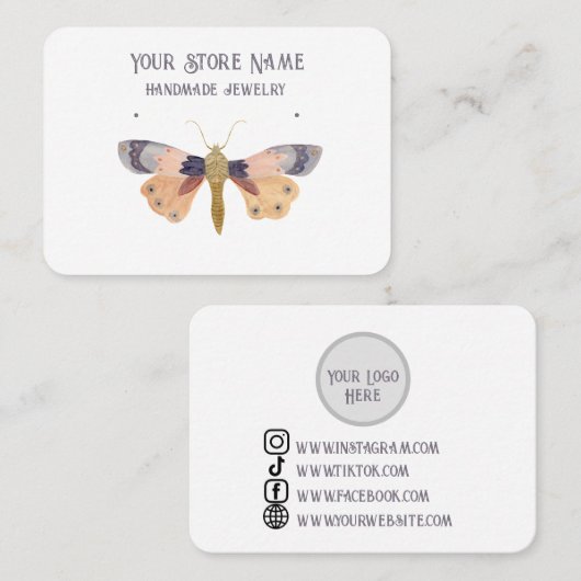 カスタマイズ可能な水彩の蛾のジュエリー表示 名刺 (正面/裏面)