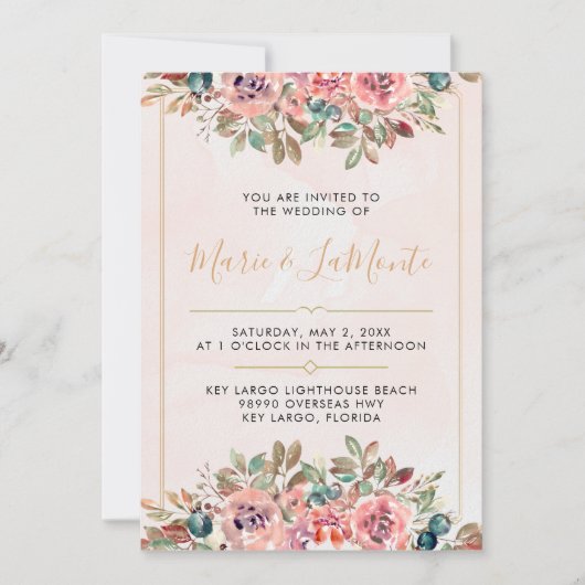 カスタマイズ可能な水彩フローラ結婚式招待状 招待状 (正面)