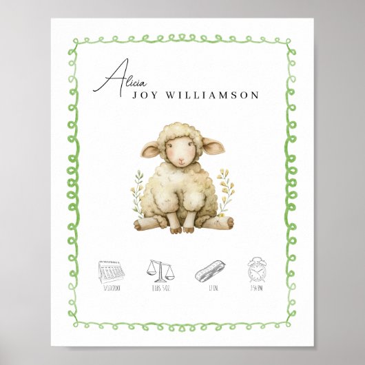 カスタマイズ可能な水彩ラム誕生詳細子供部屋 ポスター (正面)