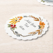カスタマイズ可能な水彩秋リースコースター ペーパーコースター (アングル)