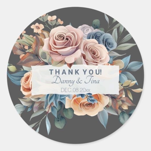 カスタマイズ可能な水彩花束ステッカー ラウンドシール (正面)