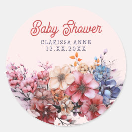 カスタマイズ可能な水彩花花花束赤ちゃんシャワー ラウンドシール