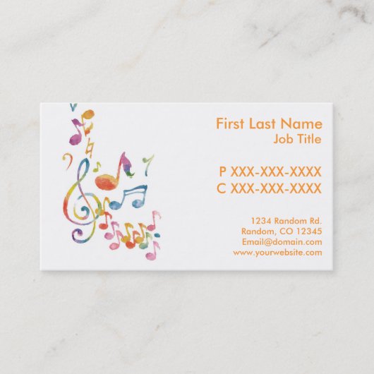 カスタマイズ可能な水彩音楽ノートの名刺 名刺 (正面)